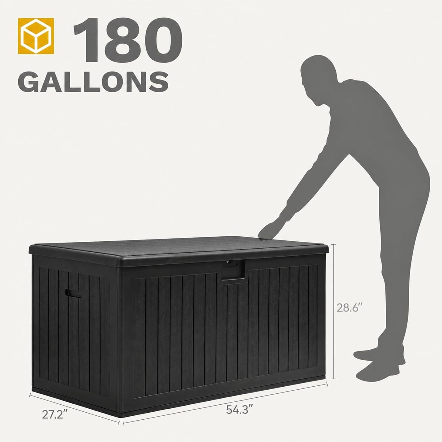 DWVO 100 Gallon Outdoor Storage Box, Large Deck Box Lockable Waterproof and UV Resistant Resin for Gardening Tools, Pool Supplies, Patio Cushions (Black)