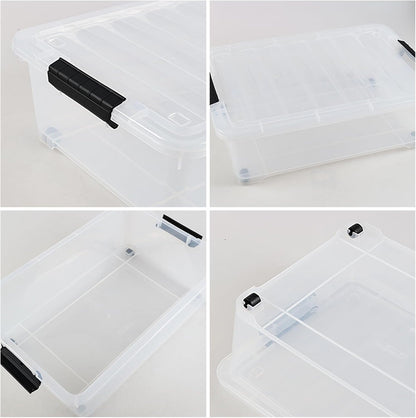 Gloreen 3 Pack Large Under Bed Storage Boxes with Wheels, 50 Quart Clear Plastic Lidded Storage Bins
