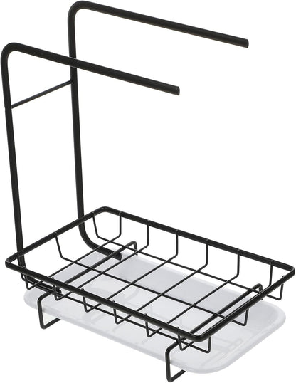 PRETYZOOM Kitchen Sponge Holder and Dishcloth Rack Black Dual-Purpose Wall-Mounted and Countertop Sponge Organizer with Drainage for Kitchen Cleaning Storage