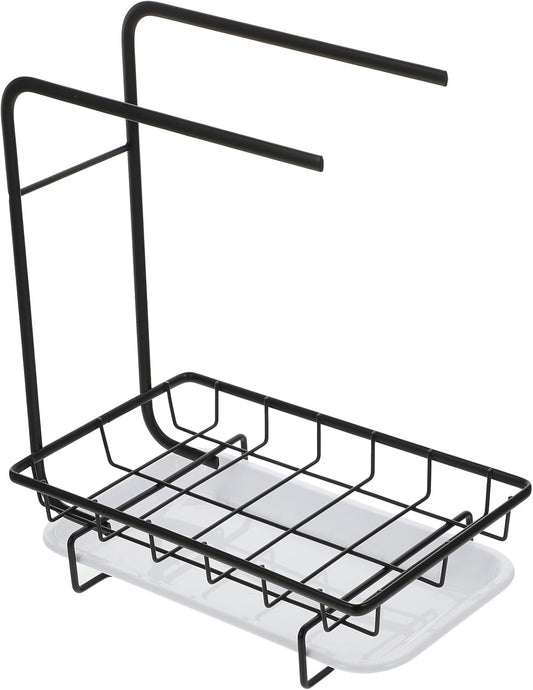 PRETYZOOM Kitchen Sponge Holder and Dishcloth Rack Black Dual-Purpose Wall-Mounted and Countertop Sponge Organizer with Drainage for Kitchen Cleaning Storage