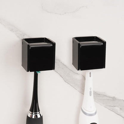 2 PCS Toothbrush Holder Wall Mounted with Cover for Bathroom, Self Adhesive Toothbrush Storage Organizer for Shower, Mini Toothbrush Hanger Rack for Dorm, Cabinet (Black)