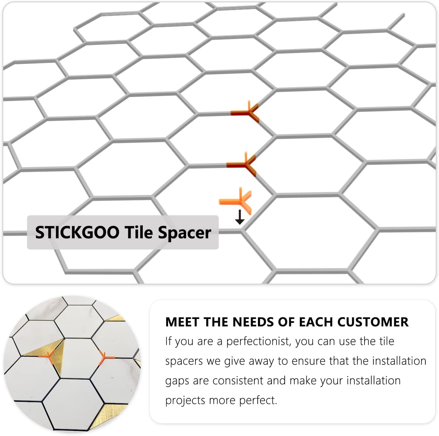 STICKGOO Peel and Stick Backsplash for Kitchen, Self-Adhesive Tile Hexagon Mosaic Tiles (10 Sheets, White Marble with Metal Gold )