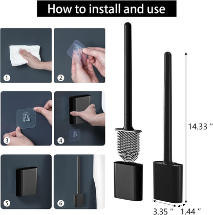 Black Toilet Brush, Toilet Bowl Brush, Silicone Toilet Brush and Holder, Compact Size, Toilet Brushes & Holders for Dead Corner Clean, Ventilation Slots Base