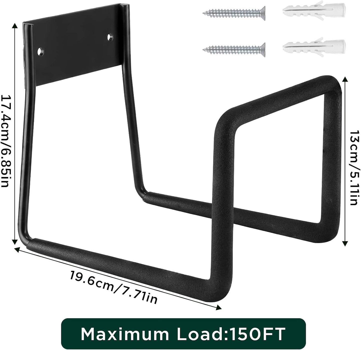 Metal Garden Hose Holder, Heavy Duty Wall Mount Hose Hanger for 150 FT | Rust-Resistant Wall Mount Hose Holder for Garden, Water & Expandable Hoses, Garage, Patio, Yard, Shed & Outdoor Storage