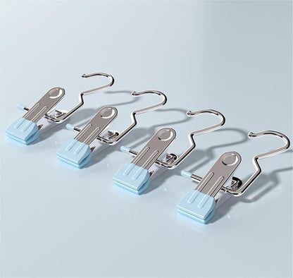 Clips for Hanging, Clothes Drying Clip Multifunctional Seamless Towel Hat Sock Windproof Pants Clip, Stainless Steel Hook Hanger Clips for Pants, Socks, Towels, Hats, Boots, and Travel