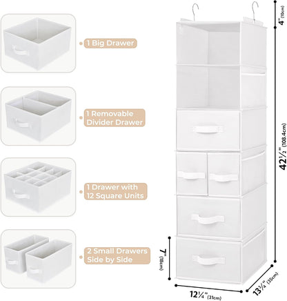 GRANNY SAYS Hanging Closet Organizer 6 Shelves, Closet Organizers and Storage with 5 Drawers, 6 Side Pockets Closet Hanging Organizer, Hanging Storage Organizer for Closet, Baby Clothes, Gray
