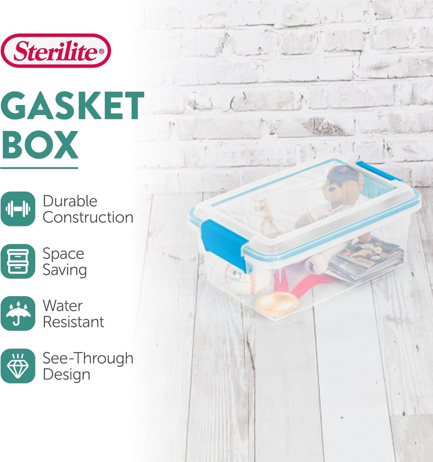 Sterilite 4-Pack Gasket Box, Home Storage Organizer Bins with Lids, 37 Quart – Stackable Clear Plastic Containers for Bedroom, Bathroom, Garage, Basement, or Attic