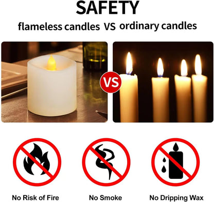 3x3 Flickering Flameless Candles Set of 2, 2AA Battery Life 600 Hours Battery Candles Flickering with Timer,3 inch Flameless Candles with Remote for Indoor/Outdoor, Ivory