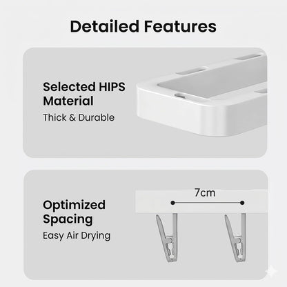 Foldable Wall Mounted Drying Rack with 7 Hidden Clips, Punch-Free Adhesive Sock & Underwear Hanger, Collapsible Space-Saving Laundry Rack for Bathroom, Balcony & Washstand, Holds 11 lbs (White-1 Pcs)