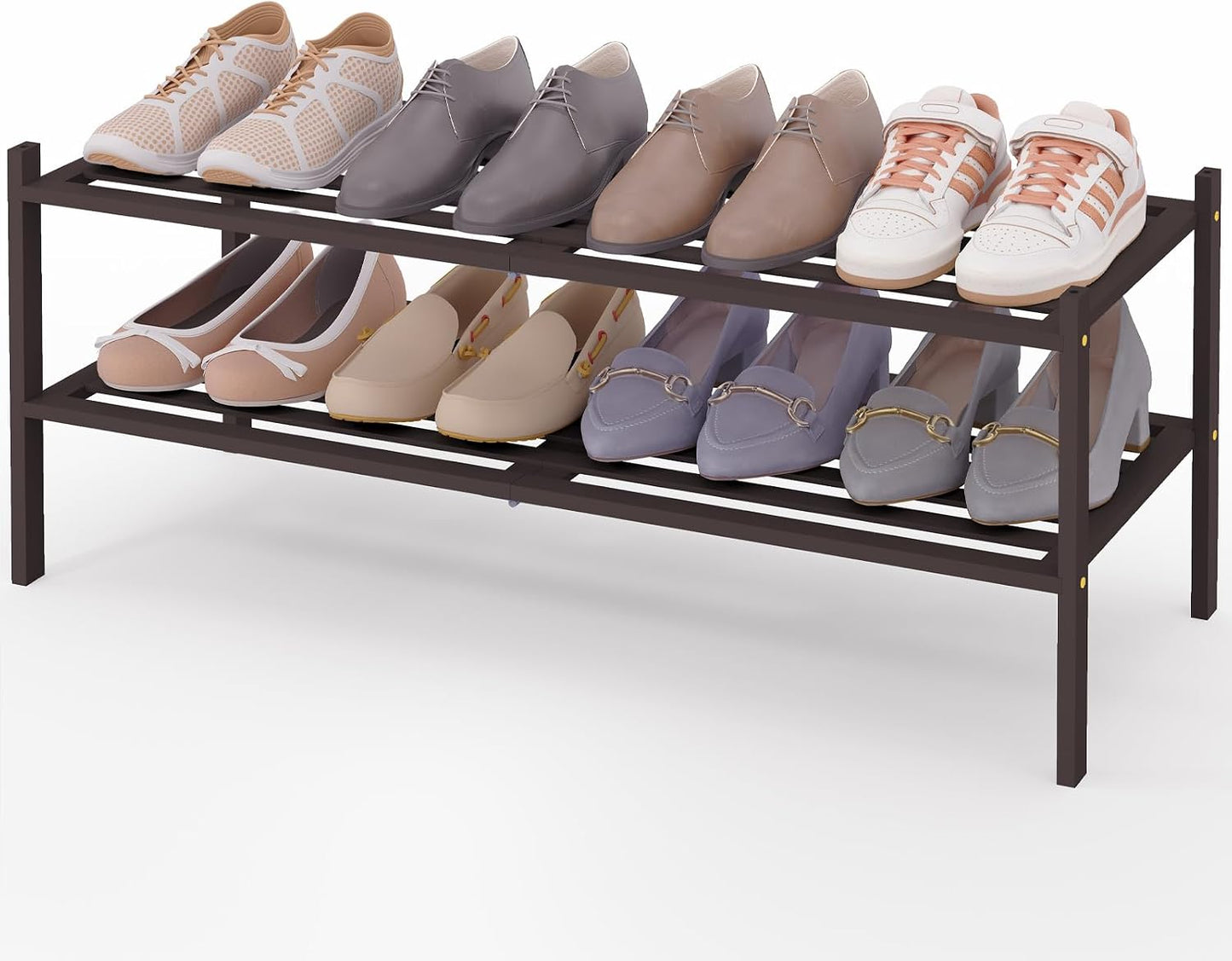 Smiry Bamboo Shoe Rack, 3 Tier Free Standing Wooden Shoe Organizer, Stackable Wood Shoe Storage Shelf for Closet, Entryway, 5 Horizontal Slats, 26.8"x11"x18.3", Natural
