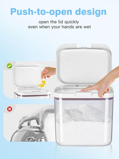 LivLab Mker Laundry detergent dispenser with One-Press Lid,for laundry room organization,Clear PET laundry powder container with Measuring Cup,laundry pods container 4.5L/10Lbs/160oz(220 Pods)