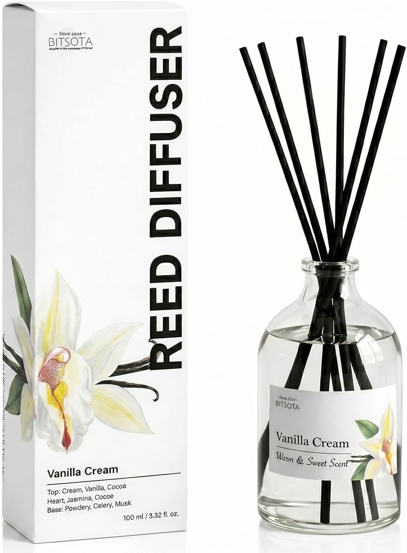 Reed Diffuser Set for Bathroom & Home, Long Lasting Essential Oil Aroma, Glass Bottle Home Fragrance with Sticks, Ideal Gift for Woman, 3.52oz (100ml) (Lavender Eucalyptus)