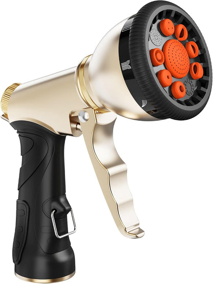 RAINPOINT Garden Hose Nozzle, 9 Spray Patterns Hose Sprayer Nozzle, Heavy Duty Metal Water Hose Nozzle, Adjustable Hand Sprayer, Watering Plants and Lawn, Pet Showering (Nozzle, Gray)