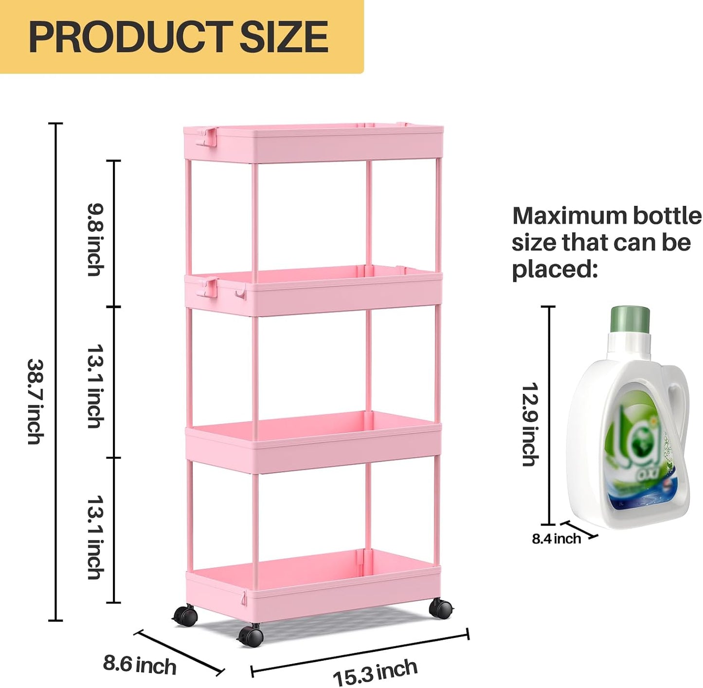 SPACEKEEPER 5-Tier Rolling Cart, Bathroom Storage Organizer Utility Cart, Mobile Shelving Unit Slide Out Shelves for Kitchen Living Room Laundry Room & Dressers, Black