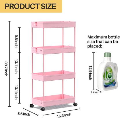 SPACEKEEPER 5-Tier Rolling Cart, Bathroom Storage Organizer Utility Cart, Mobile Shelving Unit Slide Out Shelves for Kitchen Living Room Laundry Room & Dressers, Black