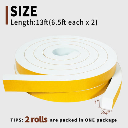 Yotache Weather Stripping Door Seal Strip White 3/8" x1/8", 50Ft Total, Foam Insulation Tape Gasket for Door Frame and Windows, 3 Rolls x 16.5Ft