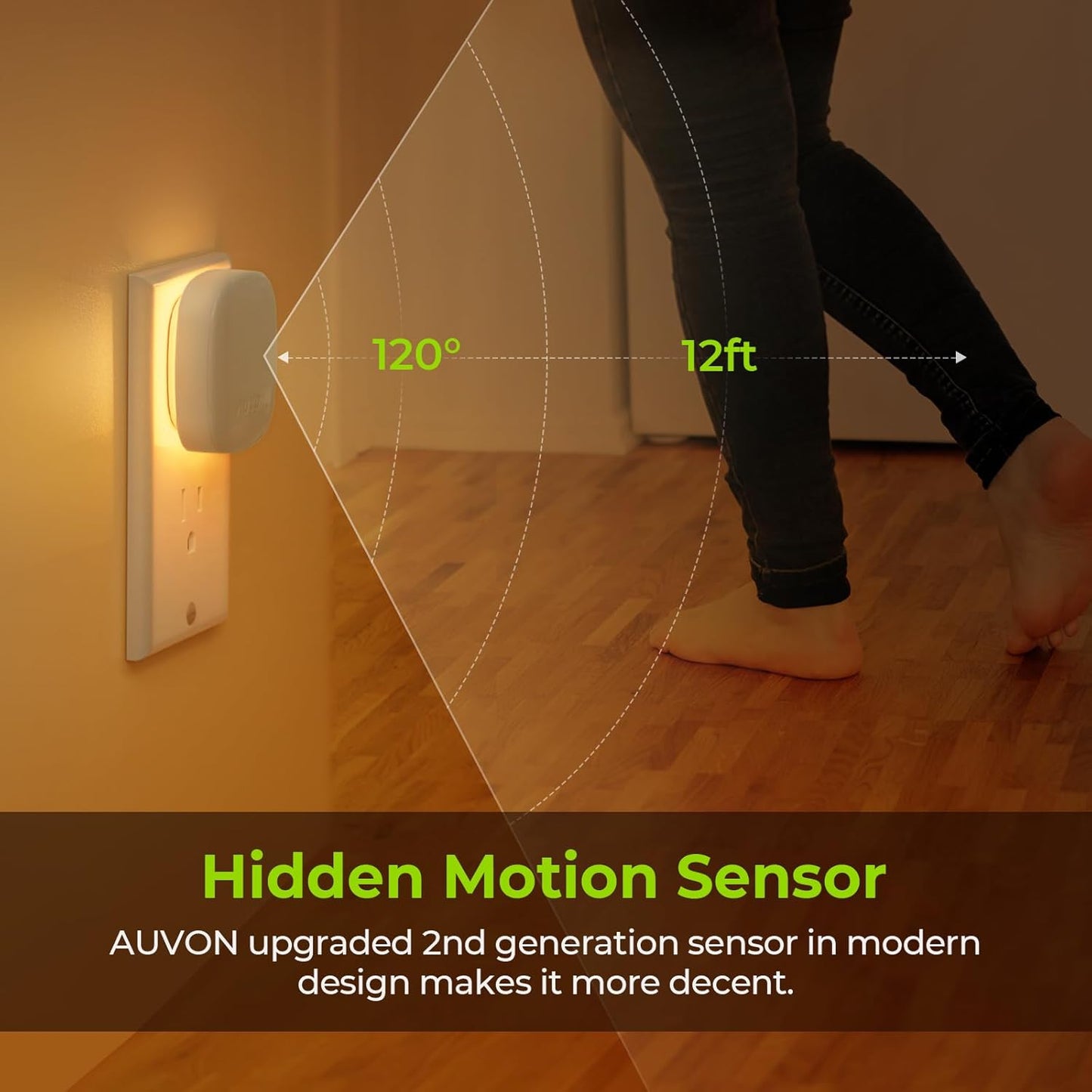 AUVON Plug-in LED Backlit Night Light with Motion Sensor & Dusk to Dawn Sensor, Dimmable Cool White Nightlight with 1-50 lm Adjustable Brightness for Bedroom, Bathroom, Stairs, Hallway (4 Pack)