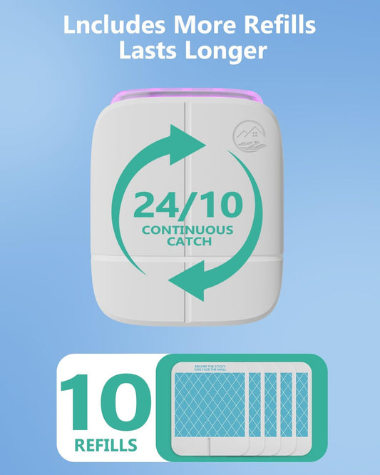 Mosiller Indoor Gnat Traps, Fruit Fly Trap, Flying Insect Trap, Start Protect 400 Sq Ft, Suitable for Gnat, Moth, and Mosquito, and Can be Used in Every Corner of The Home（2 Device + 10 Glue Cards）