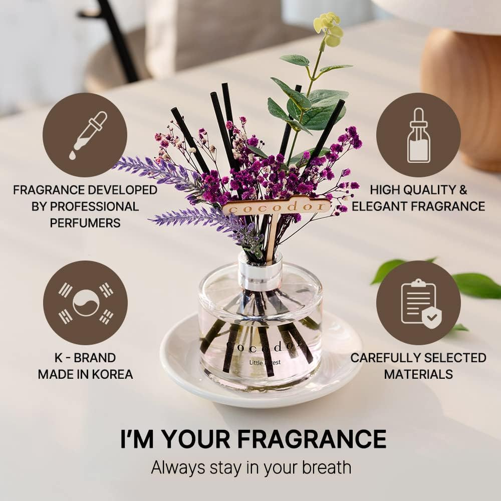 COCODOR Flower Reed Diffuser Set / 6.7oz / Garden Lavender/Scent Diffuser with Sticks Home Fragrance Oil Reed Diffuser for Bathroom Shelf Decor