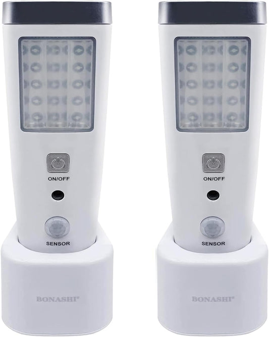 4-in-1 Motion Sensor Wall Night Light, Power Failure LED light, Emergency Flashlights, Rechargeable Torch, Plug in Power Outage Light, Perfect for Power Outages and Hurricanes, Bright White 2-Pack
