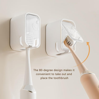 Toothbrush Holder Wall Mounted Toothbrush Holders for Bathrooms, Tooth Brush Holder for Travel and Home, Single Toothbrush Organizer with Cover for Shower 2PCS