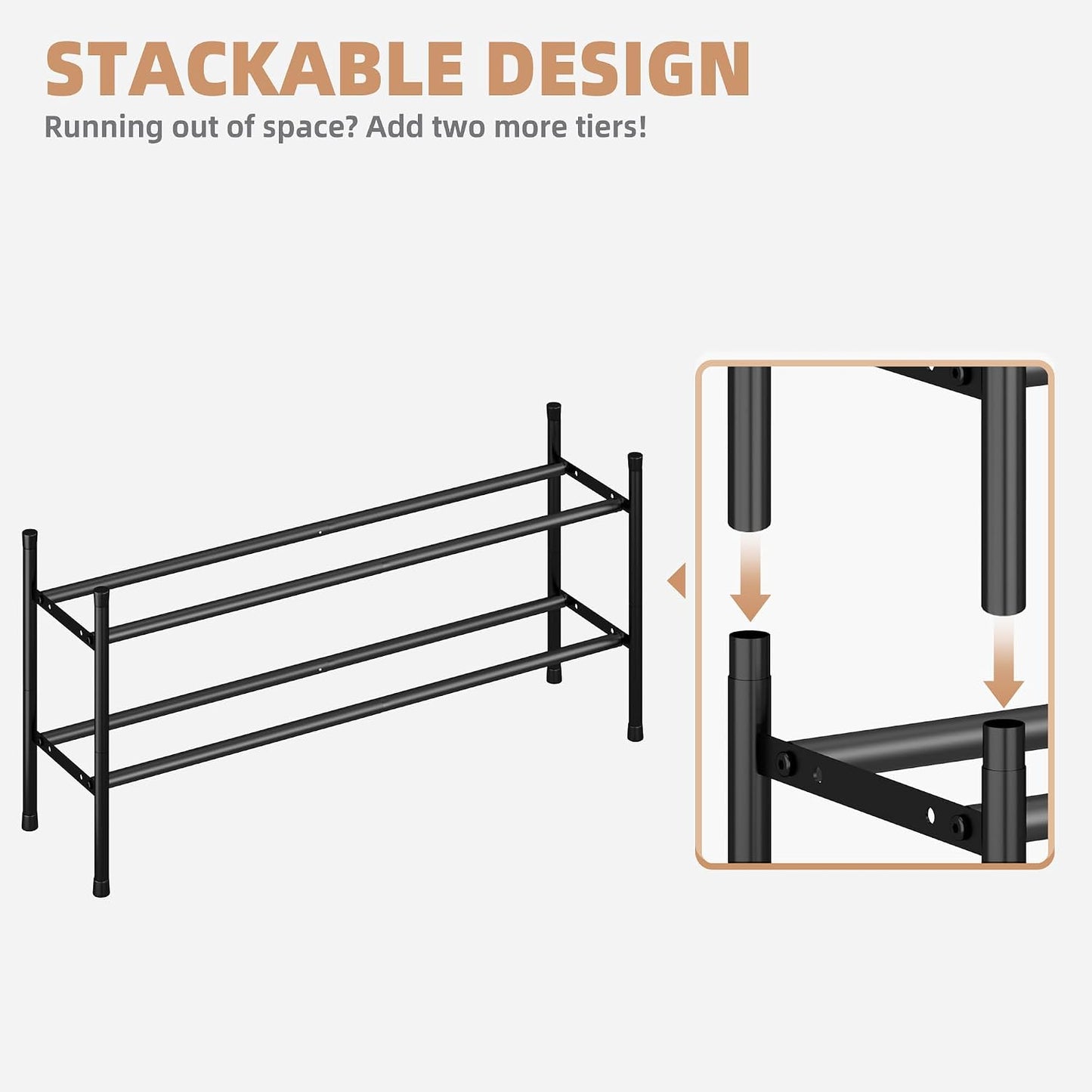 STORAGE MANIAC Long Expandable Shoe Rack, 18 Pairs Metal Wide Stackable Shoe Rack, Adjustable Shoes Shelf, Freestanding Shoes Organizer for Closet, Entryway, Hallway, Garage, Front Door, 3 Tiers
