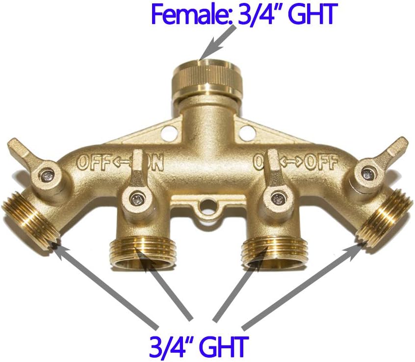 HQMPC Hose Splitter Garden Hose 3 Way Valve Brass Hose Splitter with Solid Long Handle Hose Spigot Splitter 3 Way Valve 3/4" GHT Thread