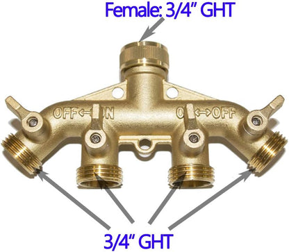 HQMPC Hose Splitter Garden Hose 3 Way Valve Brass Hose Splitter with Solid Long Handle Hose Spigot Splitter 3 Way Valve 3/4" GHT Thread