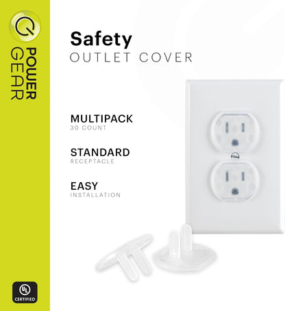 Power Gear Child Safety Electrical Outlet Covers, Tamper‑Resistant Plug Protectors for Standard Wall Outlets, Baby‑Proof & Child‑Proof Safety Caps, Clear, 30 Pack, 51175