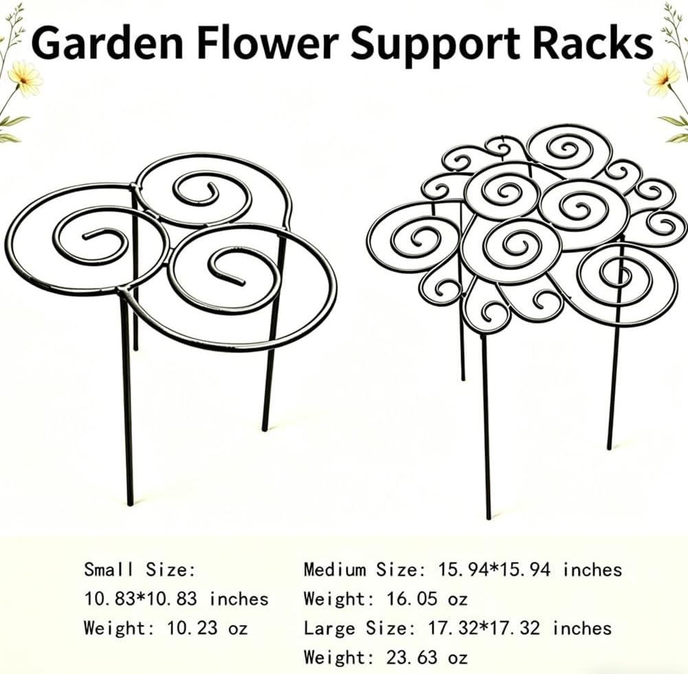 Metal Plant Support Ring for Garden, Peony Cage Stand, Indoor Pots, Flower Hoop, Decorative Grow Through Rings, Stackable Houseplant Stake, Dahlia Cage, Outdoor Orchid Clip(1PC,Medium)