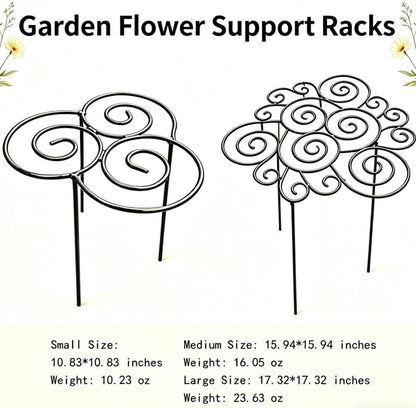 Metal Plant Support Ring for Garden, Peony Cage Stand, Indoor Pots, Flower Hoop, Decorative Grow Through Rings, Stackable Houseplant Stake, Dahlia Cage, Outdoor Orchid Clip(1PC,Medium)