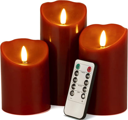 LUSHARBOR Flameless Candles with Remote, 3 Pack Battery Operated Candles Flickering Real Wax LED Fake Pillar Candles with Timer for Wedding Home Party, White
