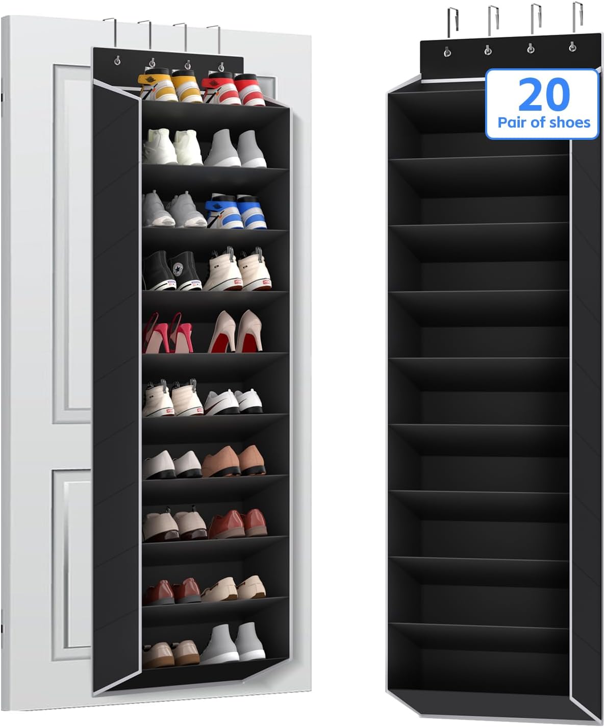 REGELETO 28 Large Pocket Over the Door Shoe Organzier, Hanging Shoe Rack for Door Large Capacity Shoe Organizer Holder with 4 Metal Hooks.
