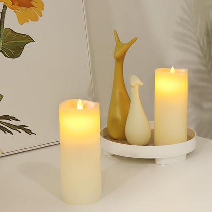 Enpornk 7” x 3” Flameless Candles, Flickering Moving Flame LED Candles, Battery Operated Candles with Remote and Timers, Ivory White, Set of 2
