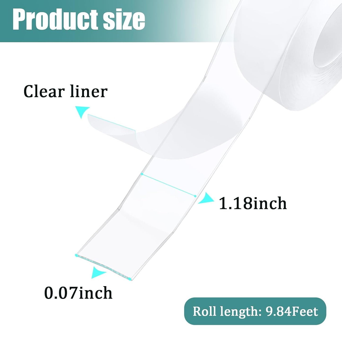 Ykimok 3 Pack 9.84 Feet Clear Nano Double Sided Tape, 1.18 Inch Wide, High Adhesion Acrylic Tape for Daily Organization and Decoration, Easy to Clean