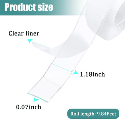 Ykimok 3 Pack 9.84 Feet Clear Nano Double Sided Tape, 1.18 Inch Wide, High Adhesion Acrylic Tape for Daily Organization and Decoration, Easy to Clean