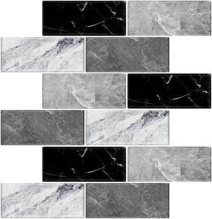 10 Sheets Peel and Stick Backsplash for Kitchen 12"X12" Back Splash Adhesive Subway Wall Tile Flat Vinyl Sticker for Bathroom on Renter Friendly Marble 2-6 (Not 3D Tile)
