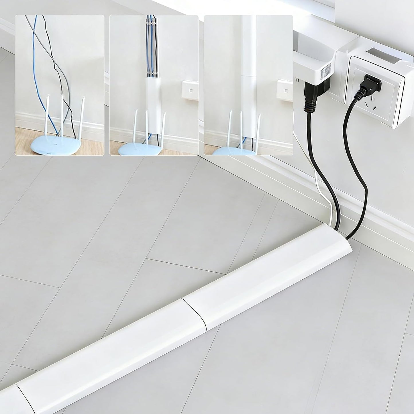 Cable Management Raceway Self Adhesive 30CM, Wall Cord Clip Concealer Channel, Wire Cover Hider for Home Office Desk TV PC(White, 2 Pack)