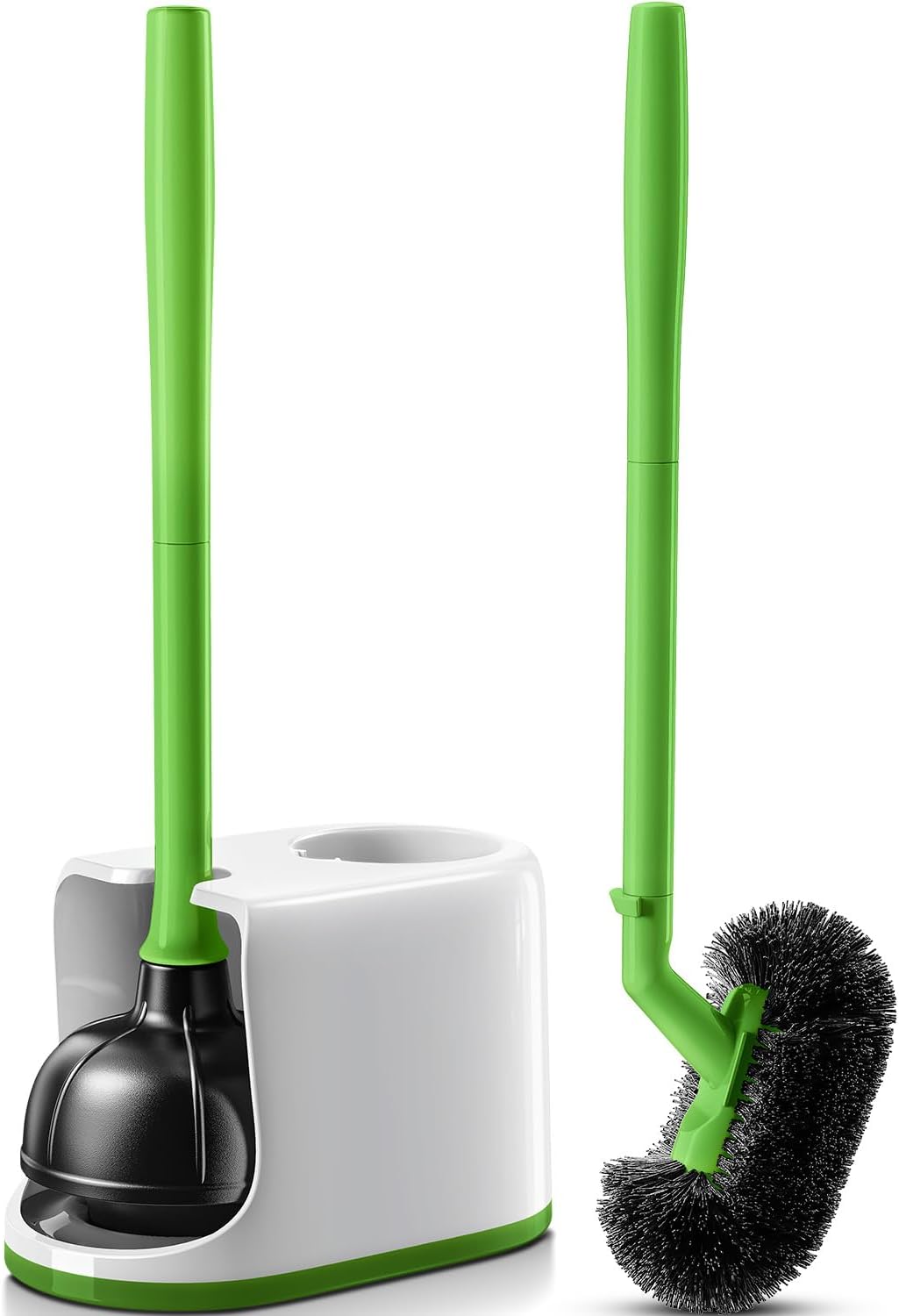 HAMITOR Toilet Plunger Bowl Brush Combo：Heavy Duty Rubber for Drain Clog Remover - Curved Design Bristles for Deep Cleaning Under Rim - Compact Bathroom Cleaning Tools for New Homet Essentials - White