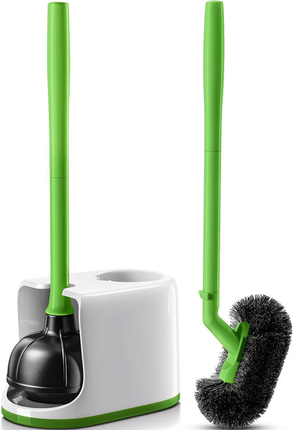 HAMITOR Toilet Plunger Bowl Brush Combo：Heavy Duty Rubber for Drain Clog Remover - Curved Design Bristles for Deep Cleaning Under Rim - Compact Bathroom Cleaning Tools for New Homet Essentials - White