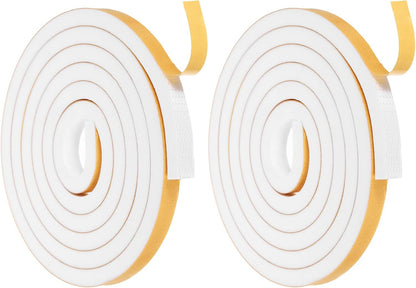 MECCANIXITY Weather Door Seal Strip Tape, Door Insulation Stripping Single Side Strong Self Adhesive Foam Tape Gap Filler for Door, Window, 1/4 Inch x 1/16 Inch x 32 Feet White 2 Pack