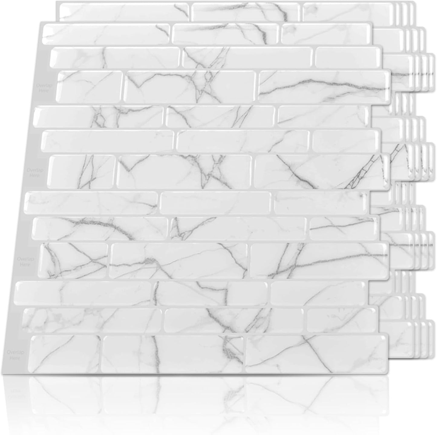 Art3d 10-Sheet Premium Stick On Kitchen Backsplash Tiles, 12"x12" Peel and Stick Self Adhesive Wall Tiles, White Marble Design