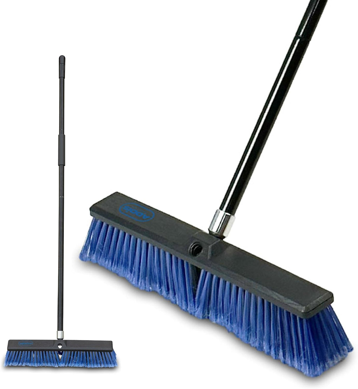 Outdoor Broom & Patio Brush by Addis – Heavy Duty 45cm (17.7") Angled Head with Stiff Bristles Deck Driveway Garden & Yard Sweeping Brush Large Push Broom for Concrete Tile Wooden Floors, Blue Black