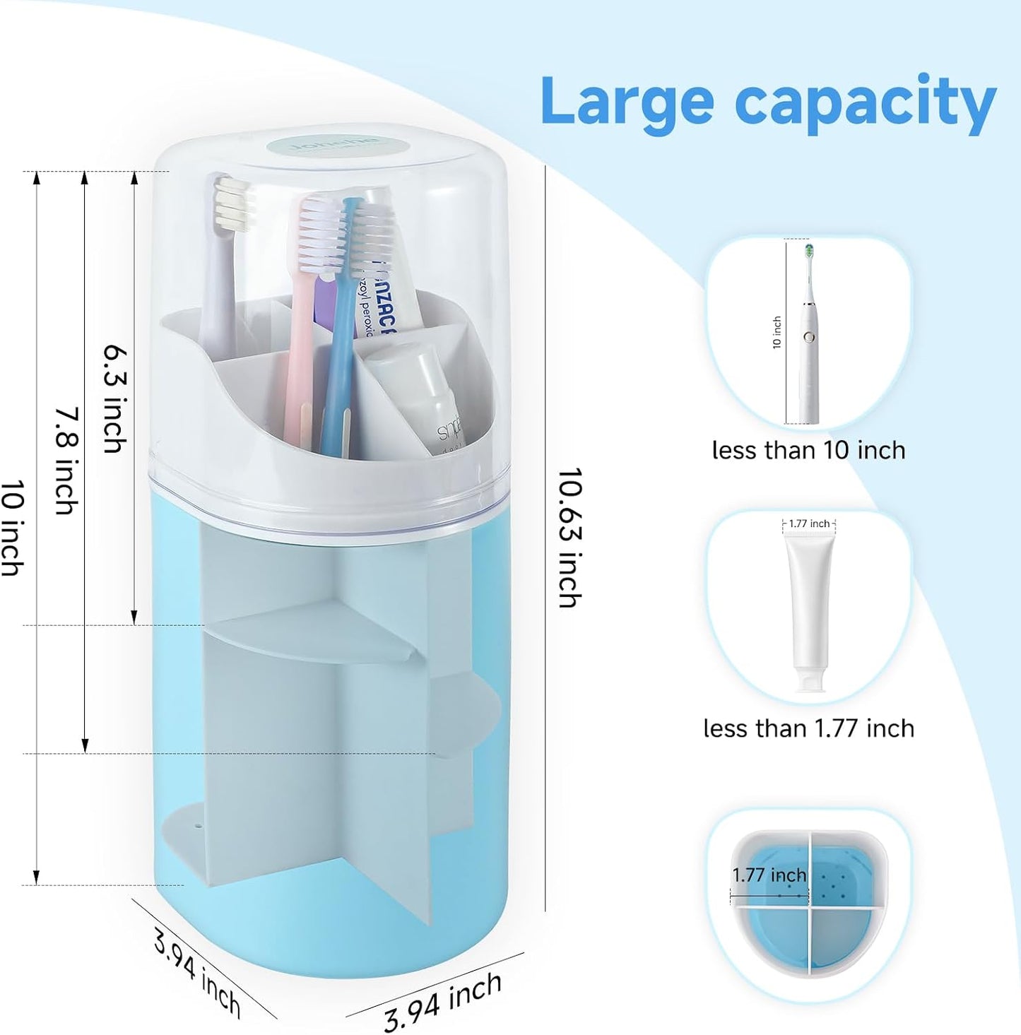 Toothbrush Organizer with Cover,4 Slots for Bathroom Toothbrush Holders,Dustproof Design,with Wall Mounted,Electric Toothbrush Holder and Toothpaste Holder,Bathroom Countertop Storage