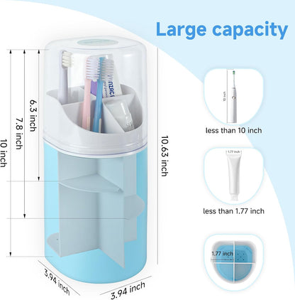 Toothbrush Organizer with Cover,4 Slots for Bathroom Toothbrush Holders,Dustproof Design,with Wall Mounted,Electric Toothbrush Holder and Toothpaste Holder,Bathroom Countertop Storage