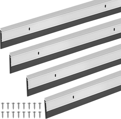 FoldTier 4 Pcs All-Season Door Sweep for Bottom of Door Exterior and Interior, Aluminum Alloy and Rubber, Commercial Weather Stripping Draft Stopper for Threshold Seal (1-3/4 x 36 Inch,Black)