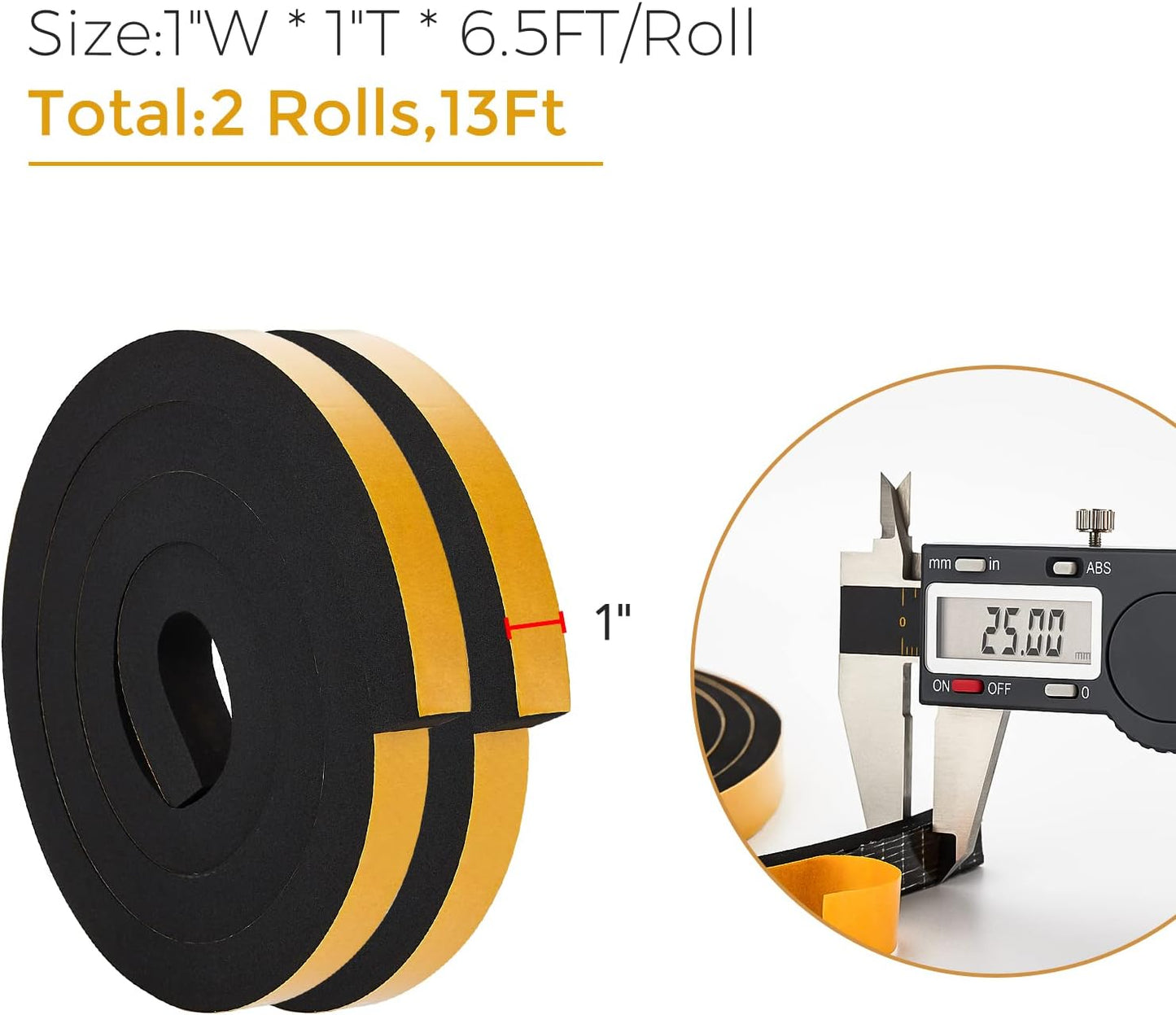 33 Feet Weather Stripping Door Seal- 1/2" Wide X 1/4" Thick Door Bottom Seal Strip High Density Foam Tape Adhesive Rubber Strip for Door Soundproofing,Window Insulation (1/2" x 1/4" x 33FT,Black)