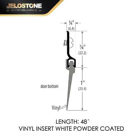 2 Pack - 48'' Commercial Door Bottom Sweep (White Powder Coated), Heavy Duty Aluminum, Fire Rated, Vinyl Insert, JS-NV307, Ideal for Residential & Commercial Use