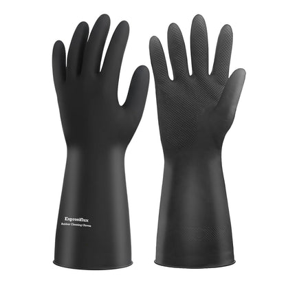Heavy-Duty Thick Black Rubber Cleaning Gloves, 3 Pairs, L | Reusable & waterproof black/orange dual layers. Non-slip design for dishwashing, kitchen cleaning, and auto care.