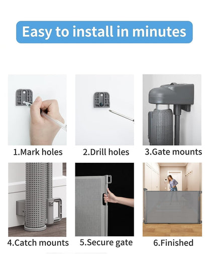 Veraste Retractable Baby Gate for Doorways and Stairs, Mesh Safety Gate for Pet, Indoor & Outdoor Use, One-Hand Operation, Easy Installation, 33.6" Tall, Expands to 55" Wide（White,33.6"x55"